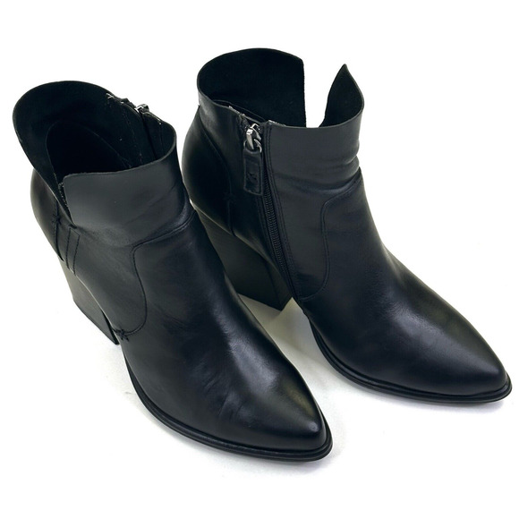 Kelsi Dagger Brooklyn Womens Black Leather Block Heels Ankle Boots Size 7.5 - Picture 1 of 10